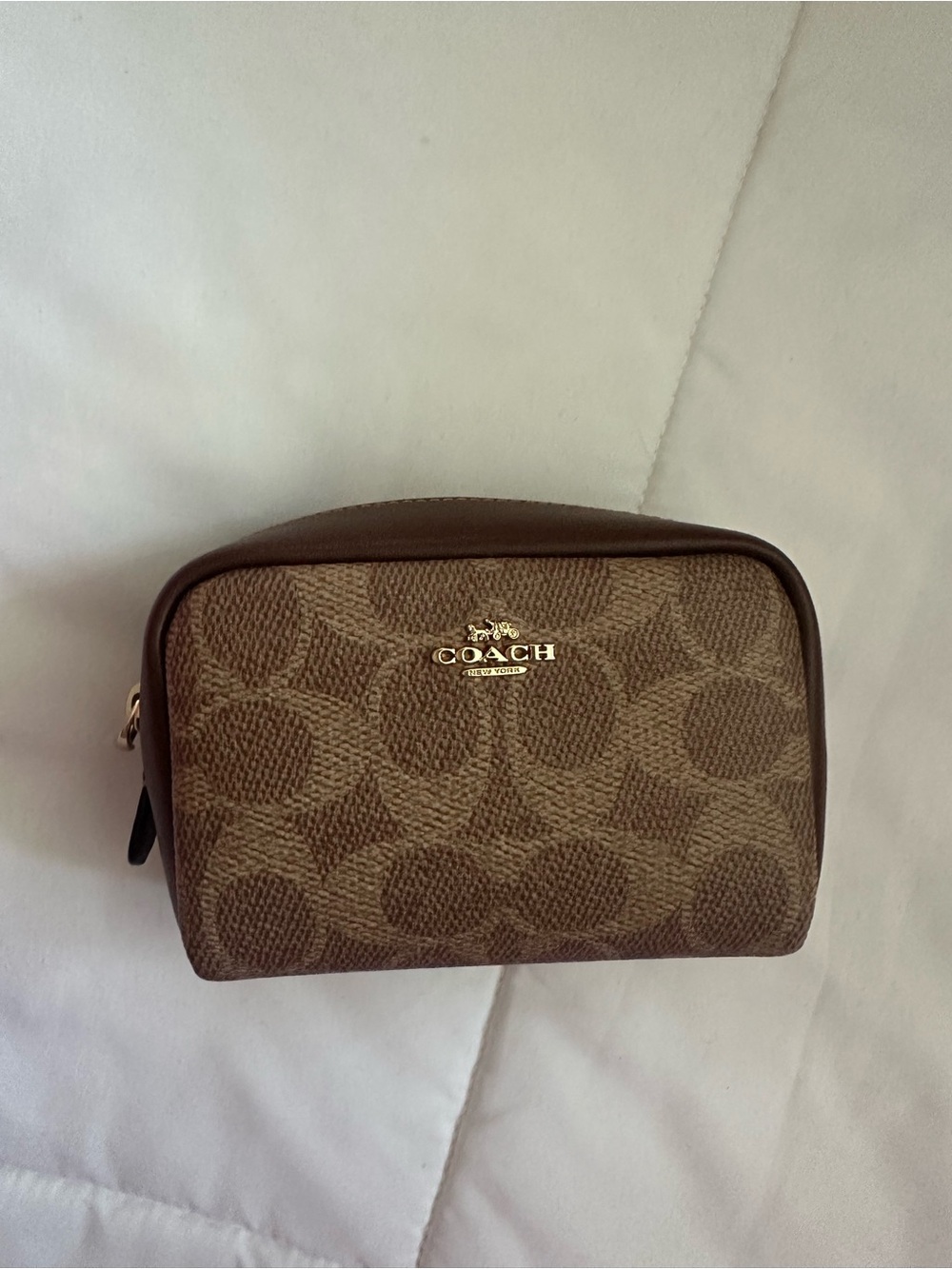 Coach Brown Signature Canvas square zip pouch
